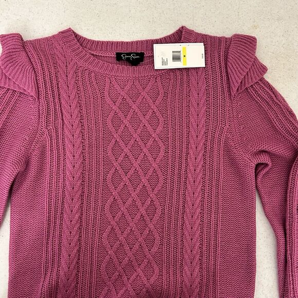 Jessica Simpson Ruffled Pullover Sweater Womens Small Rosebud Cable Knit NEW - Picture 10 of 11